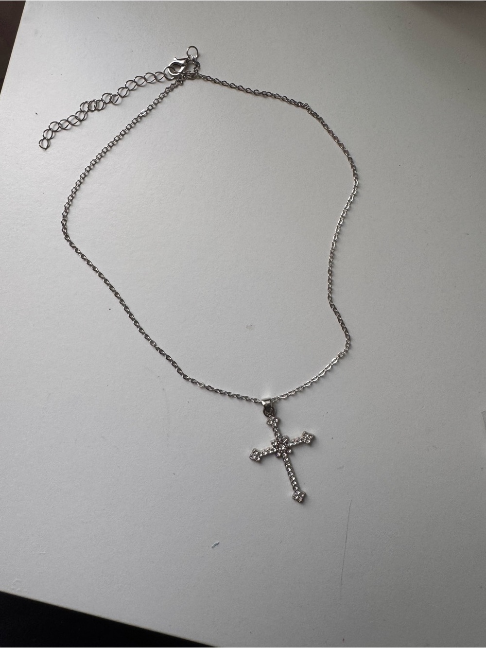 Silver Crystal Cross Necklace for Women - Silver Tone